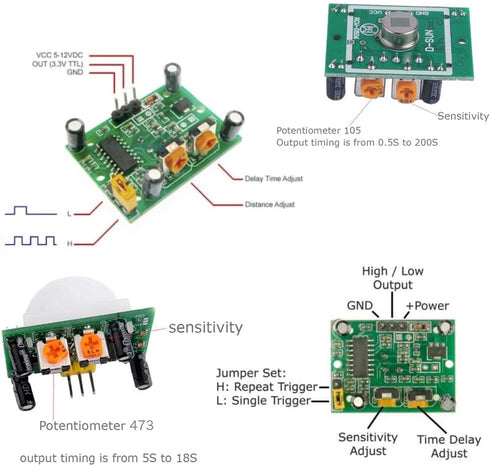 5pcs HC-SR501 PIR Infrared Motion Sensor Human Body IR Movement Detector Sensor Module for Arduino for Raspberry Pi...