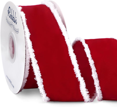 Ribbli Red Velvet Wired Ribbon with White Snow Drift Edge,2-1/2 Inch x Continuous 10 Yard Christmas Ribbon for Big Bow,Gift Wrapping,Wreath,Tree D...