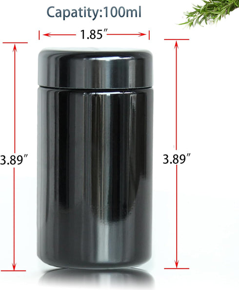 Black Glass Airtight Storage Container Jar 100ml with UV Protection for Spice Coffee...
