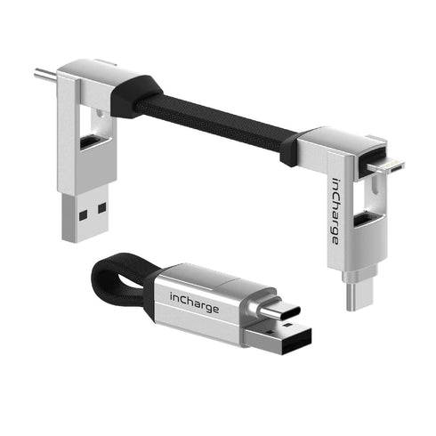 Rolling Square inCharge 6 - Keychain USB C Charger Cable, Lightning Cable and Micro-USB for Smartphone, Universal Cable Charger 6 in 1, USB Plug, ...