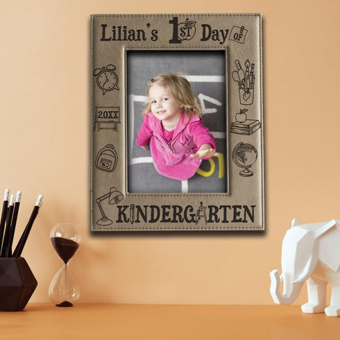 BELLA BUSTA-Personalize My First Day of Kindergarten- kids School Keepsake Engraved Leather Picture Frame (5 x 7 Vertical (kindergarten))...