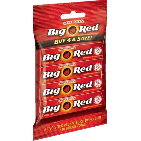 Wrigley's Big Red Gum - Bag of 4 Packs (5 Sticks Each Pack)...