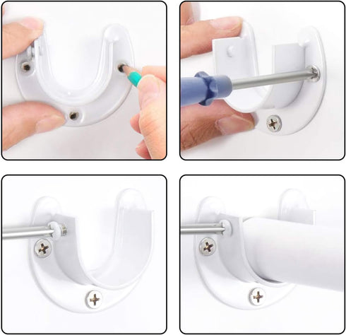 Closet Rod Bracket 6 Pack Stainless Steel Closet Rod Holders with Screws, Heavy Duty Closet Rod End Support for Wardrobe Curtain Shower, White U-S...