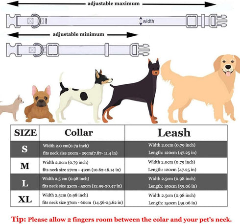 Soft Velvet Dog Collar and Leash Set with Heavy Duty Metal Buckle - Adjustable Durable Pet Collars with Dog Leashes for Small Medium Large Dogs - ...