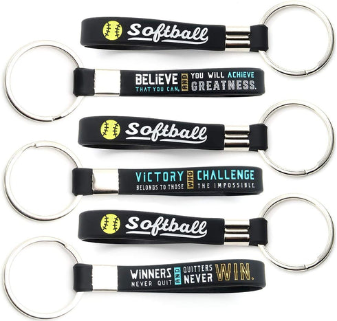Inkstone Softball Keychains | (12 Pack) Sports Inspirational Quotes | Flexible | Gifts For Your Team, Friends, Colleagues...