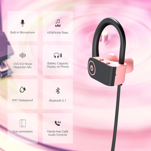 Boean Bluetooth Headphones, Bluetooth Earphones for Women, Girls, Bluetooth 5.3 Running Headphones IPX7 Waterproof with 15 Hrs Playtime Running Sp...