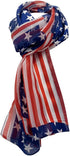 Rosemarie Collections Women's Red White And Blue 4th Of July Satin Stripe USA Fashion Scarf, 60" American Flag Stars Stripes...