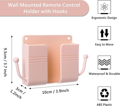 3PC Self-Adhesive Wall Mount Phone Holder, Pink Phone Stand for Bed, Wall-Mounted Waterproof Shower Phone Holder Remote Control Holder with Hooks,...