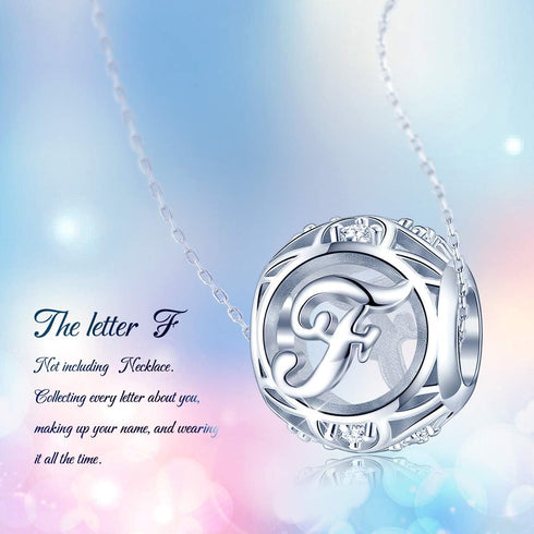 FOREVER QUEEN Letter Charm Initial A-Z Alphabet Charm Dangle Charm for Bracelet Necklace 925 Sterling Silver CZ Beads Charm Personalized Gift Jewe...