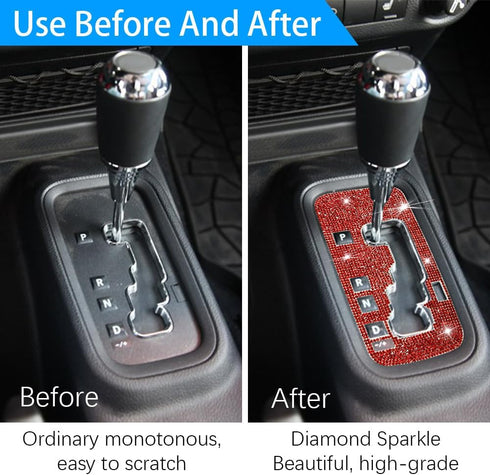 Bling Gear Shift Box Frame Cover Trim Sticker, Gear Shift Cover Bling Car Interior Accessories Compatible with Wrangler 2012-2018 (Red)...