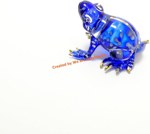 Handmade Mini 2" Glass Blue Frog Figurines Blown Glass Art/Miniature Animals/Collectible Figures Gift Ideas/Tiny Ornament Cool Stuff Decor N5...