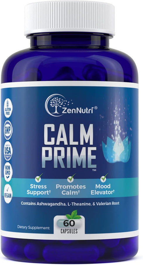 Calm Prime Stress Relief Supplement Non-Drowsy | Mood Support Supplement | Mood Boost | Vegan Daytime Stress Supplements Calm Aid | Stress Vitamin...