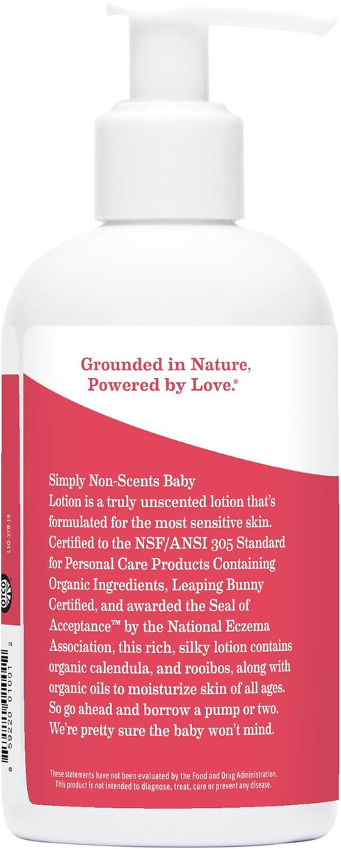 Earth Mama Simply Non-Scents Baby Lotion for Dry Skin, Calendula Cream, Skin Care for Kids, Organic Moisturizer, Unscented Lotion with Aloe, Rooib...