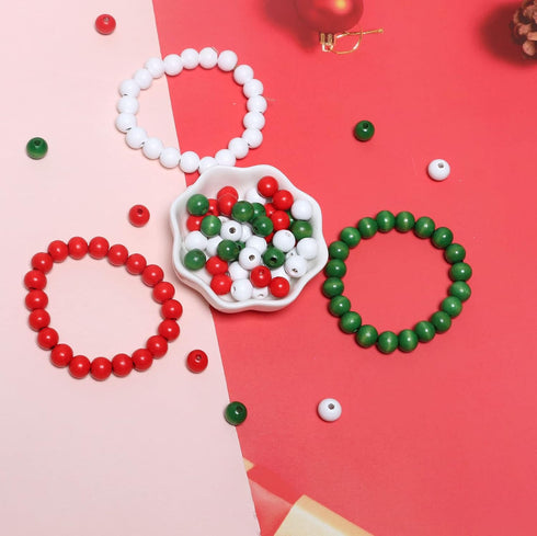 450Pcs10mm Wood Beads for Craft/Christmas Decor Red, Green and White Painted Wooden Beads Hole 3mm, Loose Spacer Beading Supplies for Jewelry Maki...