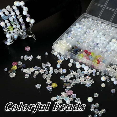 funluck 400+pcs Bead Bracelet Kit,8/10MM Colorful Beads Kit,Bubble Beads for Jewelry Making,Star/Butterfly/Shell/Flower Beads Kit with Charms and ...
