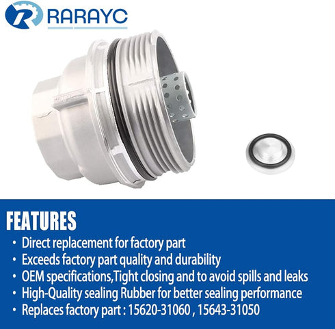 Oil Filter Housing Cap + Plug Compatible with Toyota Replace 15620-31060 15643-31050 1562031060 1564331050...