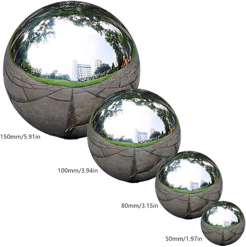 Stainless Steel Gazing Ball, 6 Pcs 50-150 mm Mirror Polished Hollow Ball Reflective Garden Sphere, Floating Pond Balls Seamless Gazing Globe for H...