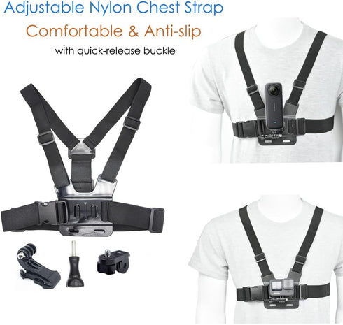 Action Camera Accessory Kit Chest Strap Mount +Head Strap Mount+Wrist Strap+ Backpack Clip Mount for Insta360 X4, X3, One RS, Ace Pro, Ace, GoPro ...
