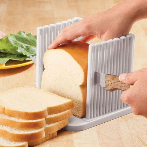 Bread Cutter, Adjustable Foldable Plastic Slicer Bagel Toast Cutting Guide Homemade Sandwich Kitchen Slicing Loaf Manual Tools Crumb Tray Cakes De...
