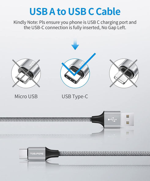 USB C Cable 3ft, 3-Pack, 3A Fast Charging, USB A to Type C Charger Cable Braided for iPhone 15 Pro Max/Plus, for Samsung Galaxy S24 S23 S22 S21 S2...