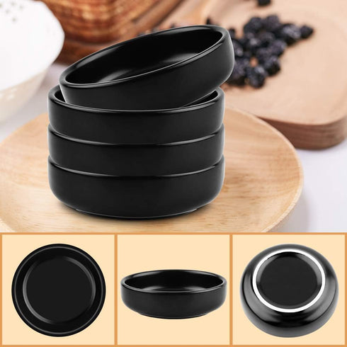 3.5" Ceramic Side Dish Set of 4 - Small Porcelain Soy Dipping Sauce Dishes - Black Seasoning Bowls Dinnerware Sets for Serving...