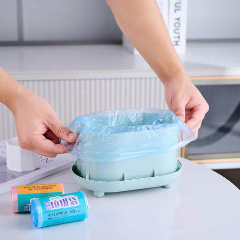 Plastic Trash can Creative Mini Desktop Trash can with lid Small Home Office Cleaning Trash Desktop Storage bin with 50 Trash Bags (Green)...