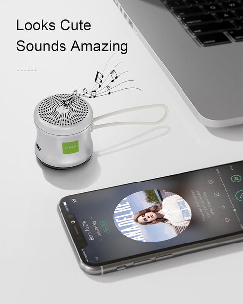 EWA A119 Mini Bluetooth Speaker with Lanyard, Small speaker with Bass Radiator, IPX7 Waterproof, Tiny but Powerful, Super Cute Metal Wireless Port...