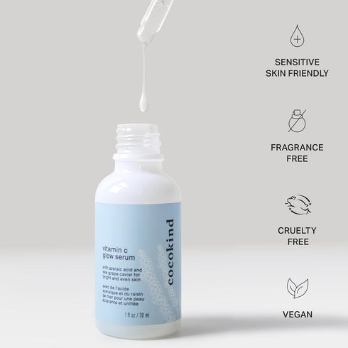 Cocokind Vitamin C Glow Serum with Azelaic Acid and Sea Grape Caviar for Bright and Even Skin, 1 Fl Oz...