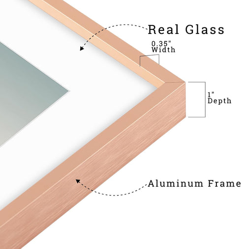 Frametory, 8x10 Metal Picture Frame with Mat for 5x7 Picture & Real Glass, Aluminum Photo Frame Collection (Rose Gold, 1 Pack)...