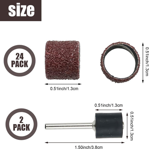 26 Pack Nail Grinder for Dogs Replacement Kit Sanding Drum Set Grit Sand Bands Shank Rotary Tool Kit Pet Nail Smoother Dog Claw Care (80#/120#)...