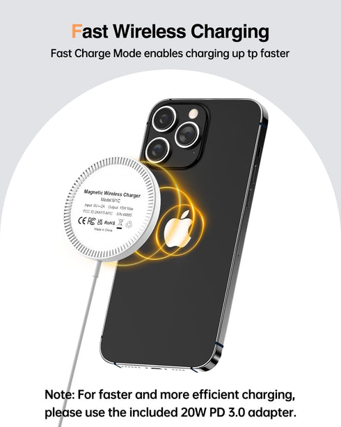 FACBINY Magnetic iPhone Wireless Charger, 15W Max Fast Mag Safe Wireless Charging Pad, Compatible with Apple iPhone 14 13 12 Series, AirPods Pro/P...