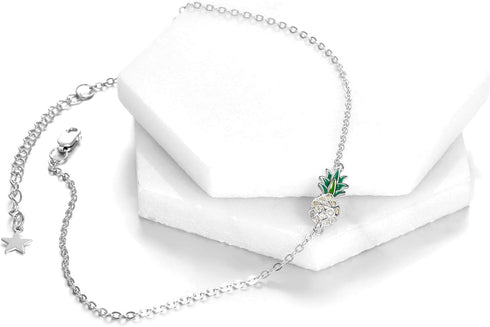 Pineapple/Mushroom/Star/Mountain Anklets Sterling Silver Adjustable Chain Link Ankle Bracelets Beach Anklet Jewelry for Women Teens...