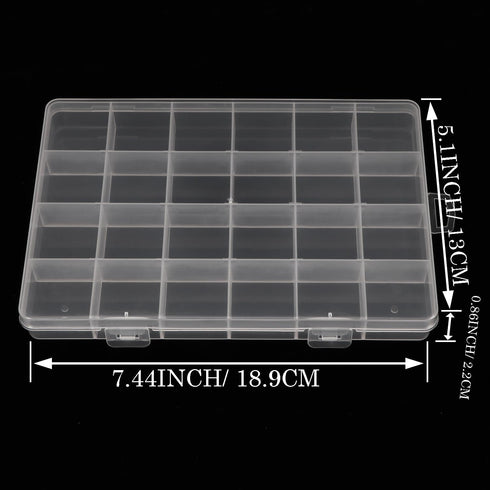 2 Pack 24 Grids Clear Plastic Organizer Box Fixed Compartment Storage Container for Craft, Beads, Jewelry, Small Parts, 7.4X5.1X0.86 INCH...