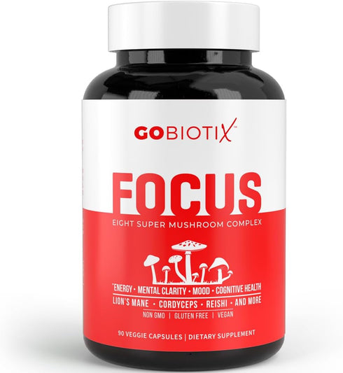 GOBIOTIX Focus Mushroom Supplement Complex - Nootropic Adaptogen Brain Booster Pills for Memory, Clarity, Energy, Immune Support, Lions Mane, Cord...