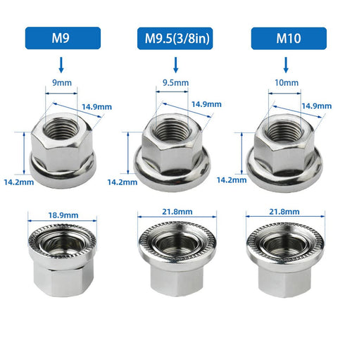 6pcs Bike Wheel Hub Nut Bike Flanged Axle Nut 3 Sizes M8/3/8"/M10 for Front and Rear Bike Wheel Mountain Bike and Kids Bike...