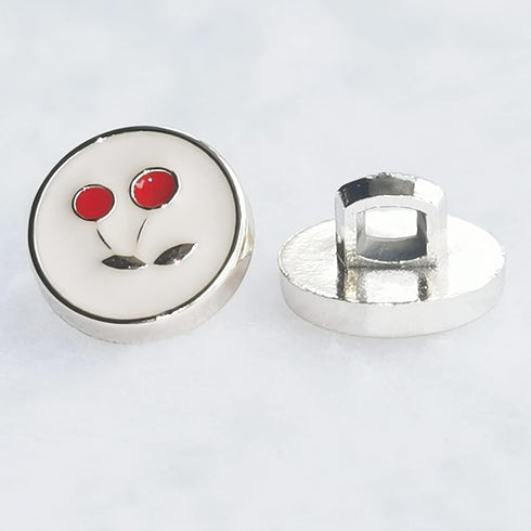 10 Pieces Resin Buttons Silvery Round Shape Enamel White Crystal Button Embed Red Cherry Pattern for Jewelry Making Wedding Bouquet Decorations (1...