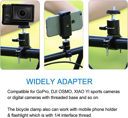 PULUZ Camera Handlebar Mount for Gopro Bike Motorcycle Mount, Aluminum Bicycle Camera Adapter Mount Holder for GoPro Hero 12/11/10/9/8/7 All Model...