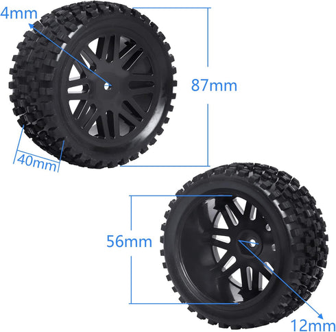 HobbyPark Front & Rear Wheels and Tires 12mm Hex Hub with Foam For Redcat Shockwave, Tornado Epx,S30 1/10 Off Road Buggy (Pack of 4)...