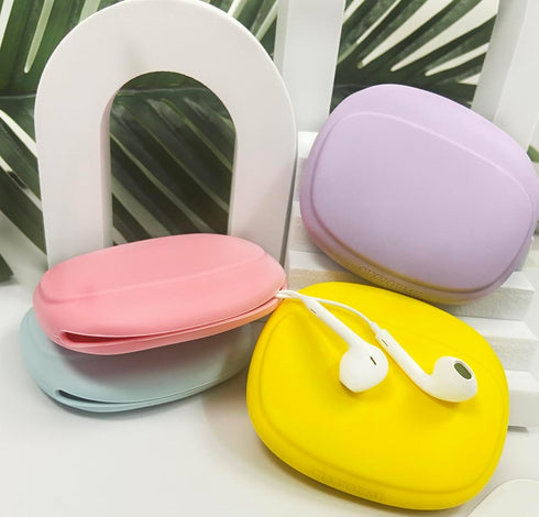Silicone Headphone Organizer - Data Cable Storage Case - Mini Key Box - Portable Wired Headset Storage Bag (Purple-Yellow-Pink-Blue)...