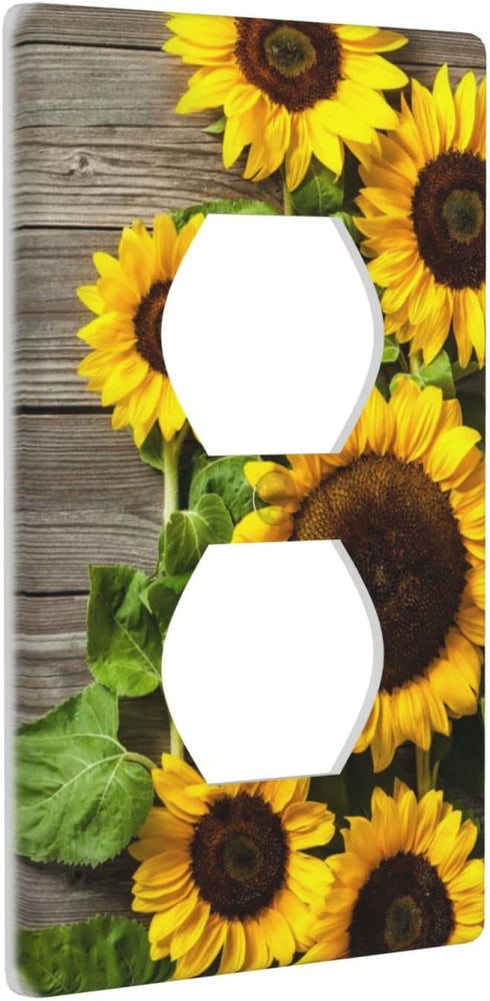 Farmhouse Sunflower Outlet Covers Wall Plate Rustic Wood Pattern Decorative Switch Plates 1 Gang Single Duplex Receptacle Cover for Electrical Out...