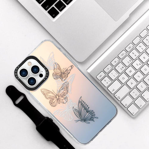 Compatible iPhone 12 Pro Max Black and White Butterfly Case Translucent Frosted Laser?High Grade TPU and Hard PC Case Unique Butterfly Print Patte...