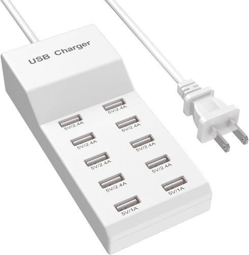 QIONMAR USB Wall Charger USB Charging Station for Multiple Devices USB Charger 10-Ports Power Hub Strip Smart Plug Charging Dock Charge Block Comp...