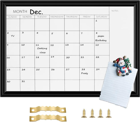 Dry Erase White Board & Monthly Calendar Board, Magnetic Whiteboard for Wall, Office/School/Home, Hanging Board for Decoration/Kitchen/Memo, Black...
