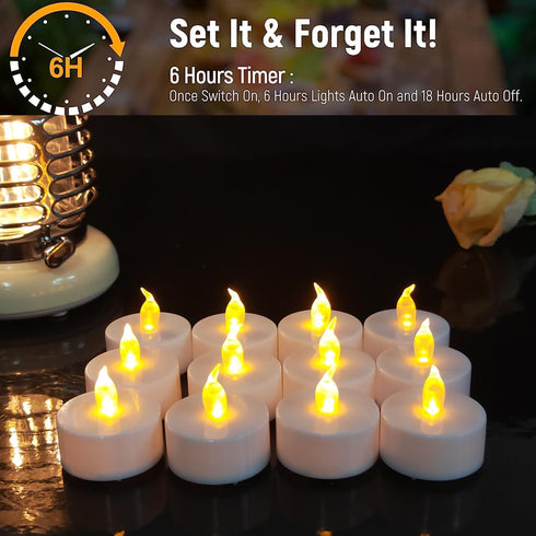 12 Pack Flameless Led Tea Lights Candles with timer battery operated,Built-in 6Hours,6 Hours On and 18 Hours Off in 24 Hours Cycle Automatically,f...