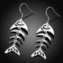 Sterling Silver Plated Earrings Drop Dangle Fish Hook Fish Bones .68" L383...
