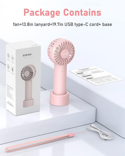 Mini Handheld Fan 4800mAh Battery Portable Fan USB Rechargeable Eyelash Fan 3 Speeds Wind Powerful Makeup Fan Cute Small Fan with Base & Lanyard f...