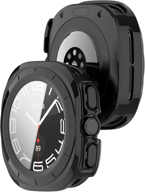E ECSEM Waterproof Hard Case with Tempered Glass Compatible for Samsung Galaxy Watch 7 Ultra, Ultra-Thin Tough Cover for Galaxy Watch 7 Ultra Scre...