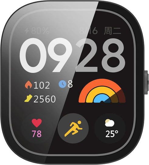 Smartwatch Full Coverage PC Protective Case Cover with Tempered Glass Screen Protector Compatible with Redmi Watch 4, Soft and Durable(Black)...