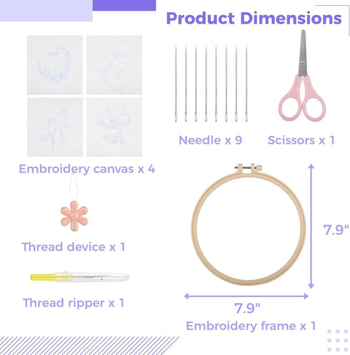 4 Sets Embroidery Kit, Art Craft Handy Sewing Set for Beginners, Hummingbird and Flower Cross Stitch Starter Kits, Chinese Traditional DIY Embroid...