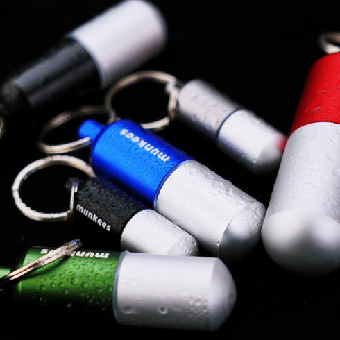 munkees Portable Pill Case Small Waterproof Capsules EDC Keychain, Travel Pill Bottle for Camping, Hiking, Backpacking, Compact Valuables Containe...